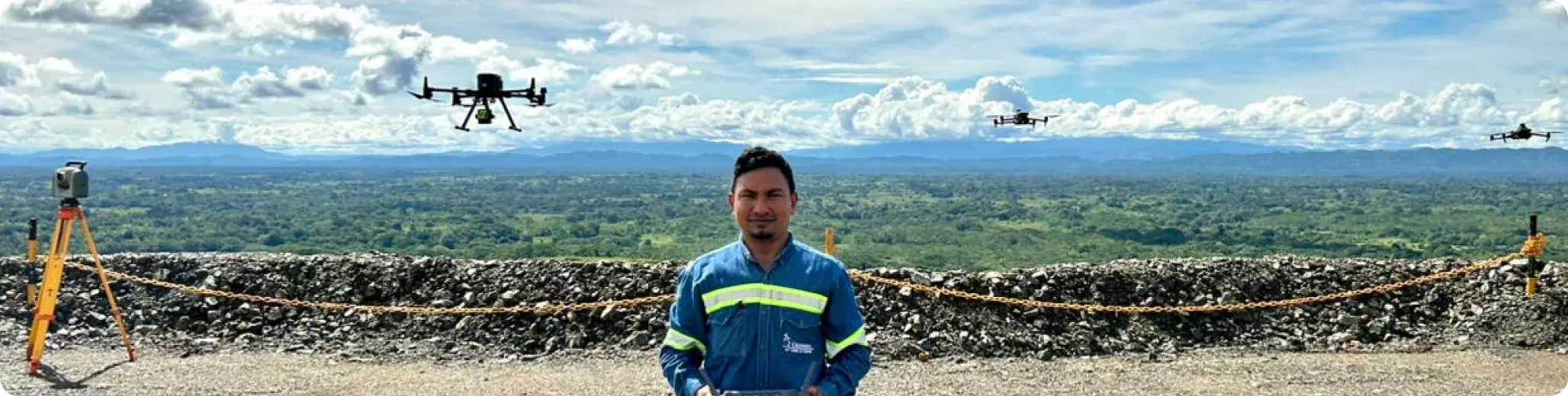 topógrafo dron y personas